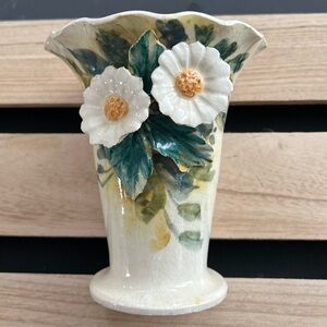 Floral Ceramic Vase with White Flowers